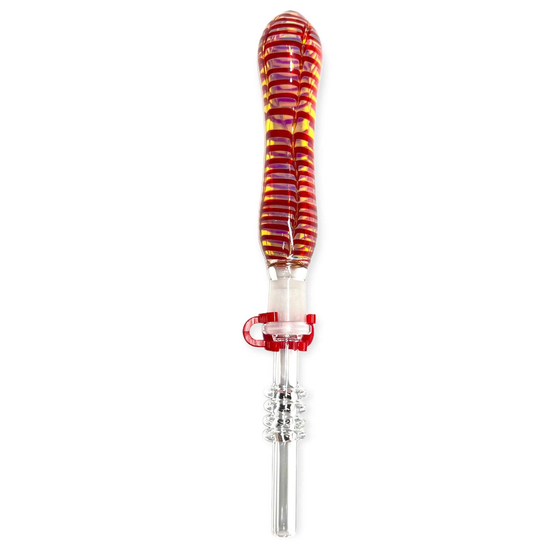 Glass Nectar Collector with Quartz Tip Red Stripes